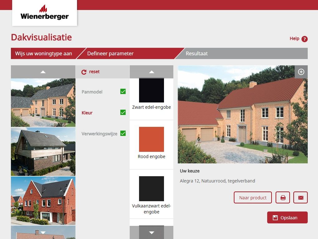 Printscreen Koramic visualisation tool. You can create your own design of all roof tile models via an online tool. If you see your all your options you can choose easily. This tool is optimized for web browsers Internet Explorer 7.0 and higher, Microsoft Edge, Firefox 2.0 and later for a display resolution of at least 1024 pixels.